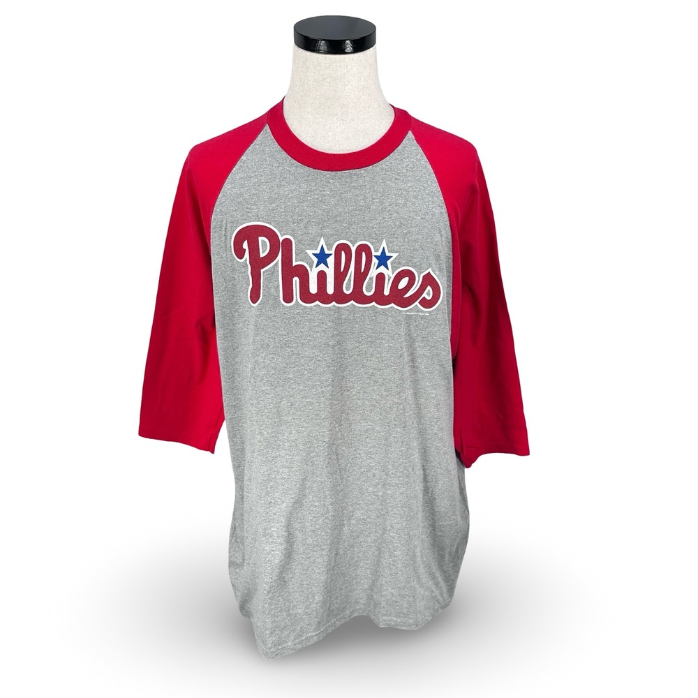 Lee Sport Philadelphia Phillies Raglan Baseball T-Shirt Vintage Y2K Gray Red XL